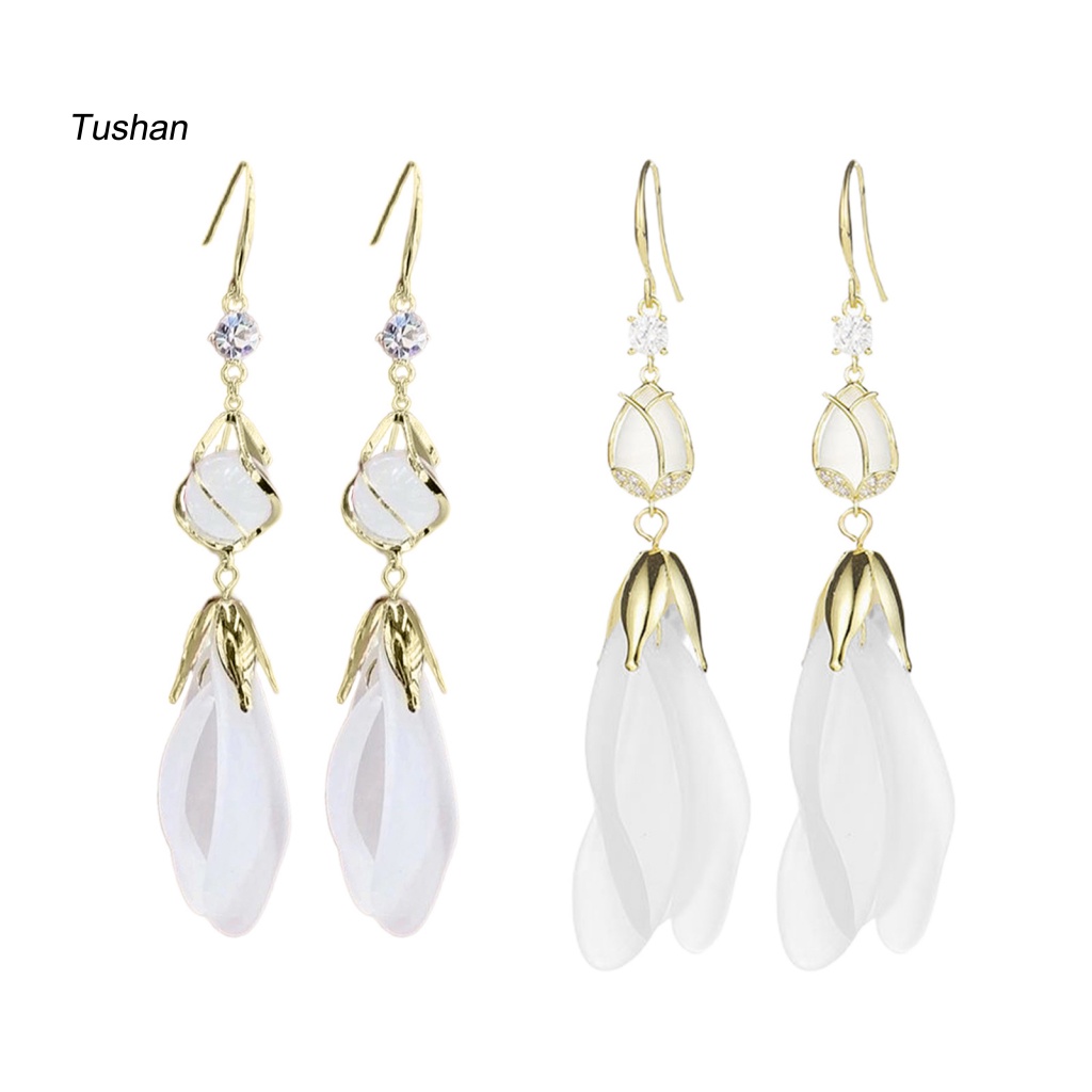 1 Đôi Bông Tai Hình Cánh Hoa Trắng Dáng Dài Chống Mài Mòn