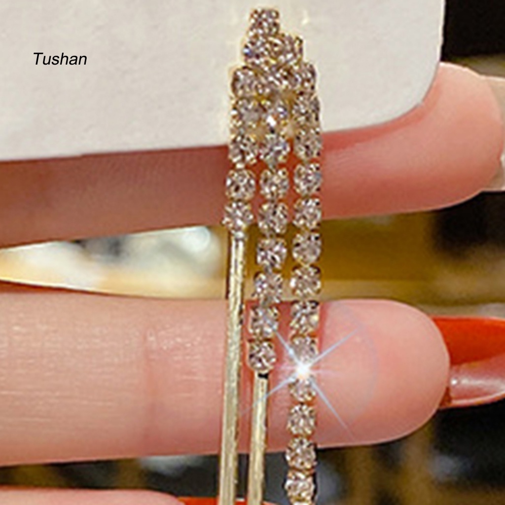 1 Đôi Bông Tai Đính Đá Phối Tua Rua Thời Trang Dành Cho Nữ