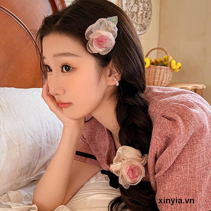 Dây Cột Tóc Cao Su Co Giãn Đính Hoa Hồng