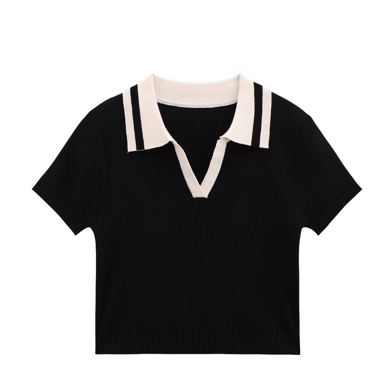 Áo Polo Dệt Kim Mỏng Dáng Rộng Tay Ngắn Kiểu Pháp Thời Trang Mùa Hè Cho Nữ