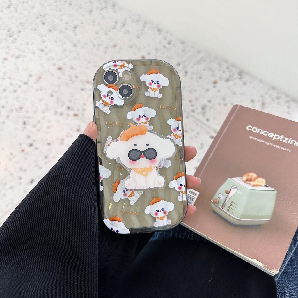Ốp Điện Thoại TPU Dẻo Trong Suốt Họa Tiết Hoạt Hình Chú Chó May Mắn Cho iPhone 13 12 11 Pro Max 14 Plus Đứng