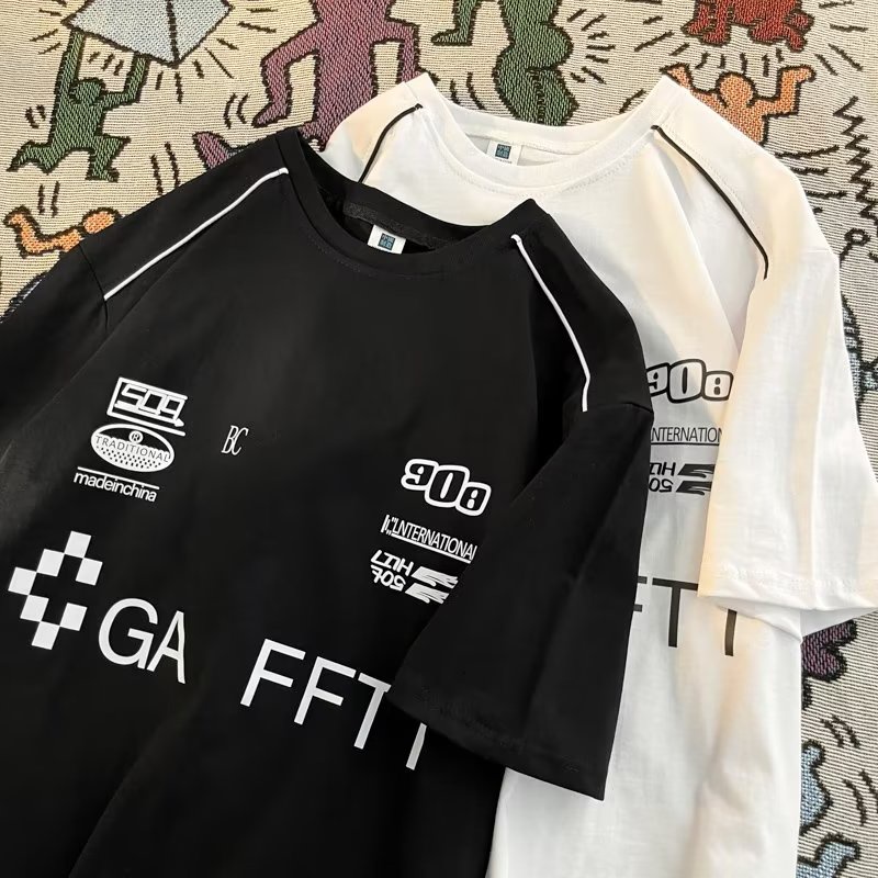 Áo Thun Cổ Tròn Dáng Rộng In Chữ Phong Cách hip hop Mỹ Thời Trang Cho Nam Và Nữ