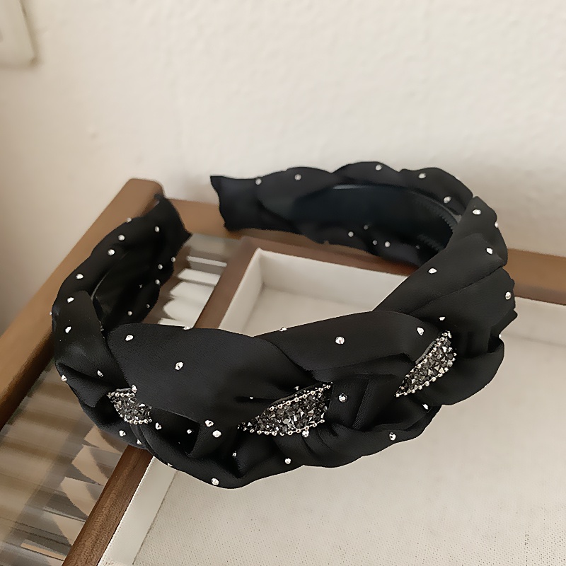 Băng Đô Cài Tóc Dạng Xoắn Đính Đá Màu Đen Dễ Phối Đồ Thời Trang Cao Cấp Cho Nữ