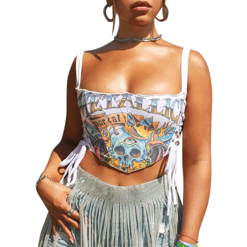 Áo Tank Top Dây Rút In Họa Tiết Quyến Rũ Thời Trang Cho Nữ