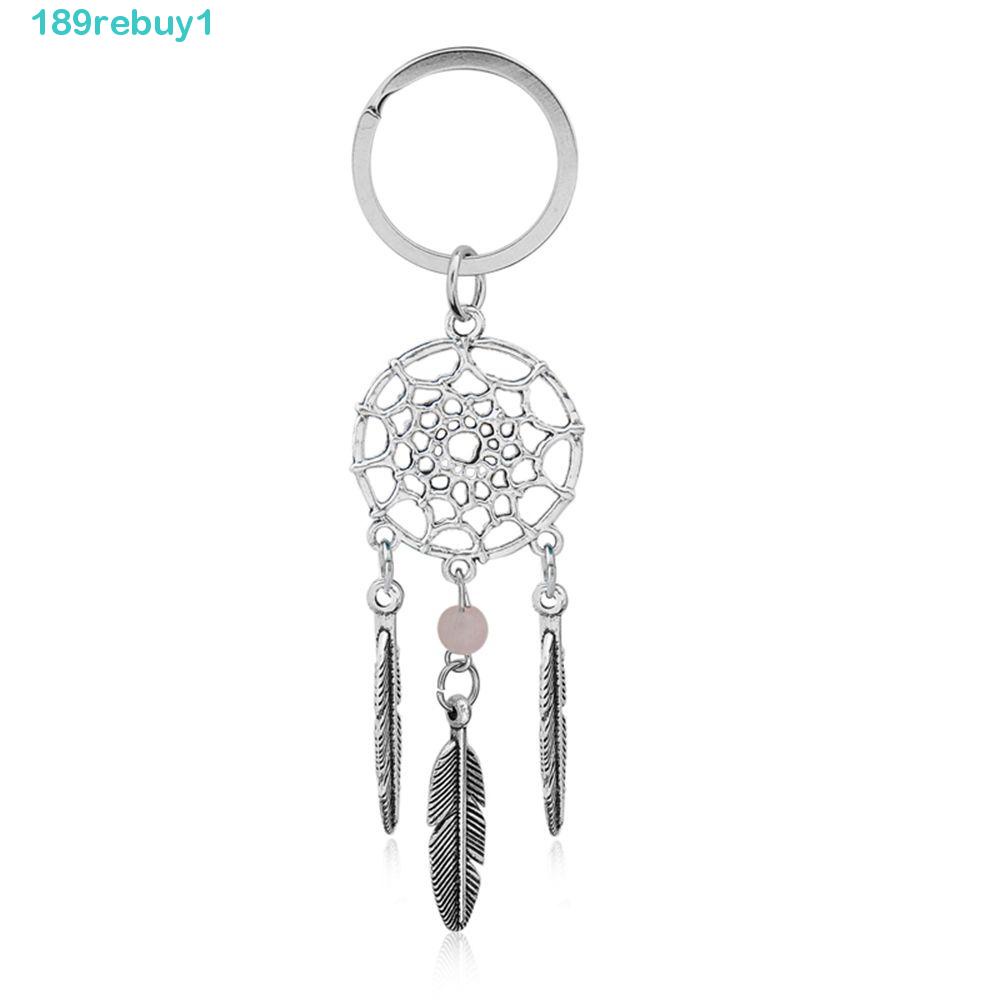 1 Móc Khóa Dreamcatcher Phối Lông Vũ Màu Hồng / Xanh Lá Phong Cách Vintage