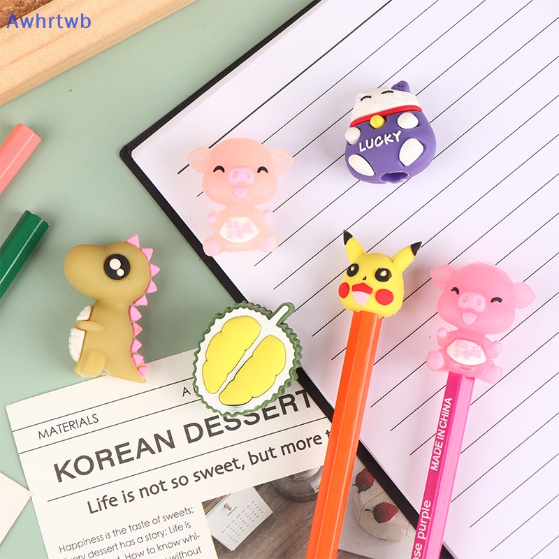 Set 10 Nắp Đậy Bút Chì Bằng Silicon Cao Su Mềm Họa Tiết Hoạt Hình Mới