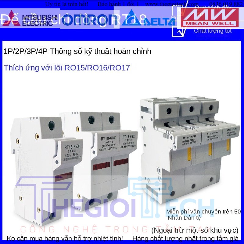 RT18-32 Cầu Chì Kiểu Ray Dẫn Hướng 63x 125am/1p2p3p4p Đế Cầu Chì Lõi Cầu Chì R015 - RT18-63 [Kiểu Cũ] - 3P