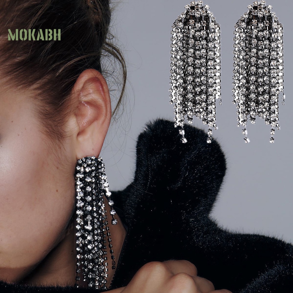 1 Đôi Bông Tai Dáng Dài Đính Đá Thời Trang Dành Cho Nữ