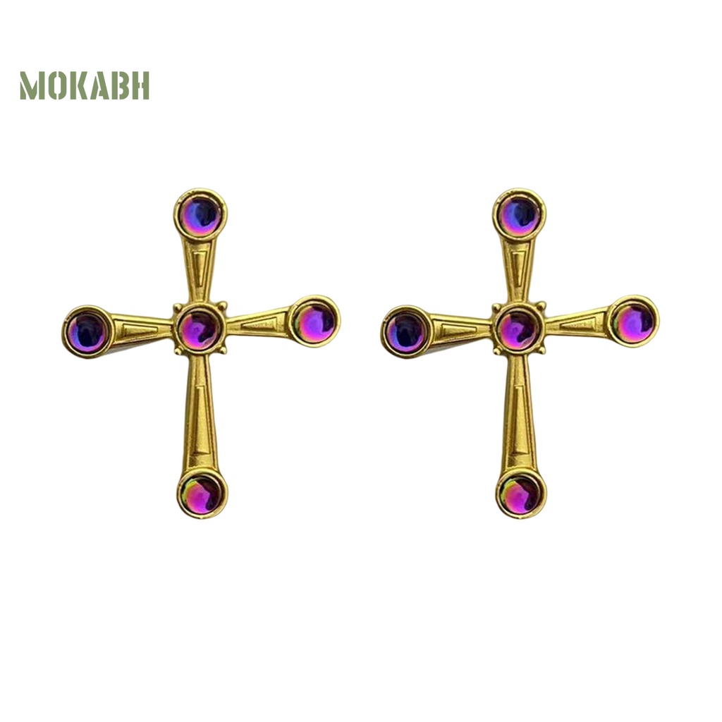1 Đôi Bông Tai Hình Thánh Giá Bằng Thủy Tinh Màu Sang Trọng Phong Cách Trung Cổ Dành Cho Nữ
