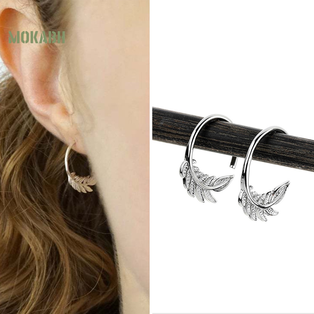 1 Đôi Bông Tai Dạng Vòng Hở Hình Lá Ô Liu Không Gây Dị Ứng Thời Trang Dành Cho Nữ