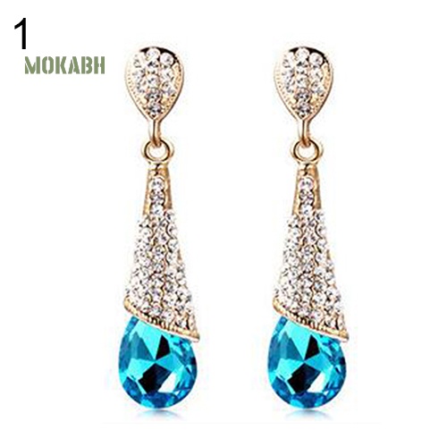 Bông Tai Đinh Tán Hình Giọt Nước Đính Đá Zircon Toàn Diện Cho Nữ