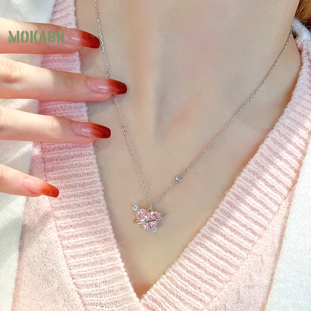 [Mới] Vòng cổ Mặt Hình Trái Tim / Hành Tinh Đính Pha Lê Lấp Lánh Sang Trọng Cho Nữ