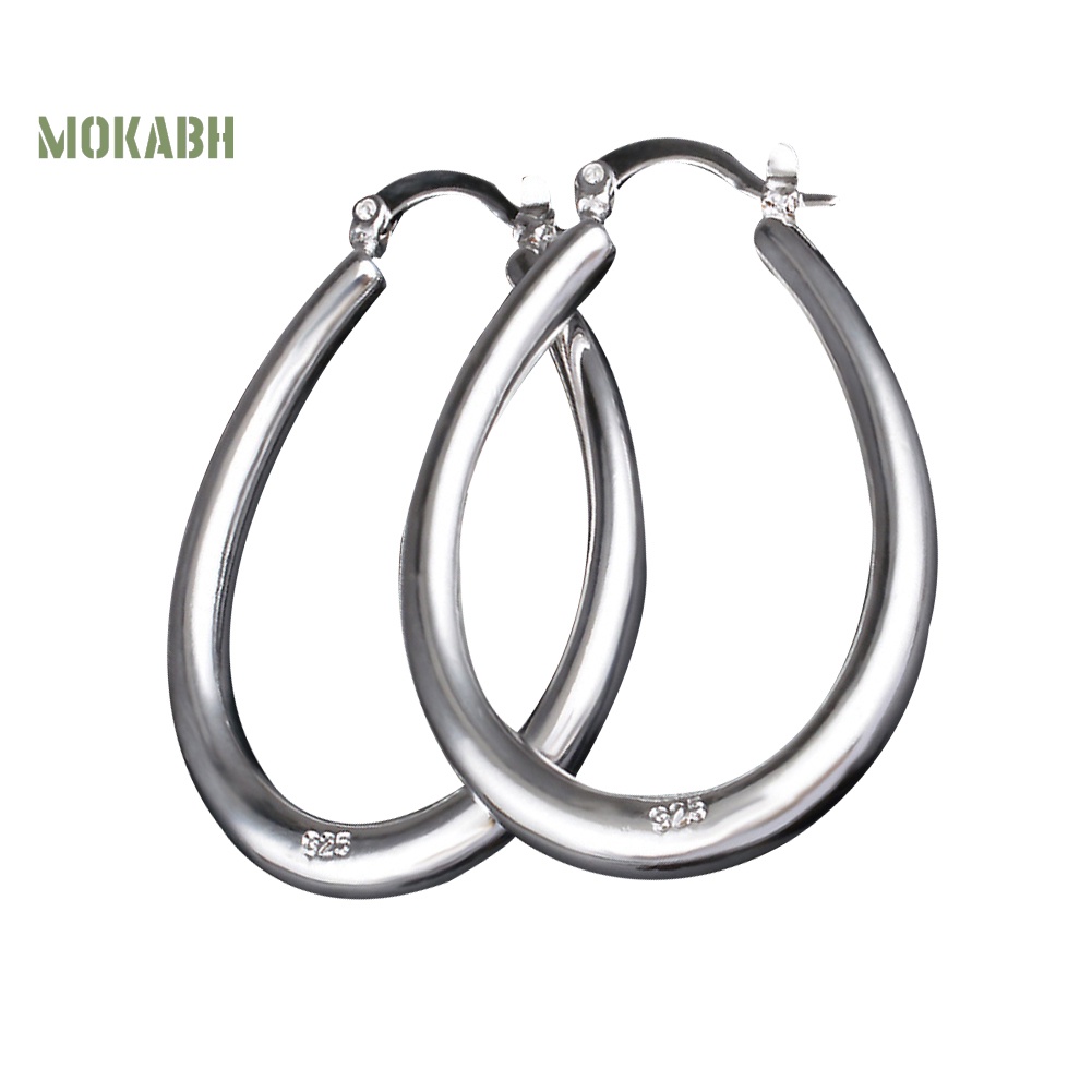 Bông Tai Mạ Bạc Hình Oval Lớn Thời Trang Dành Cho Nữ