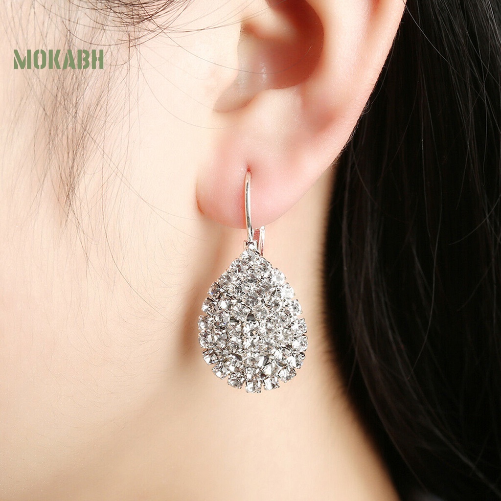 Bông Tai Mạ Bạc Hình Giọt Nước Đính Đá Sang Trọng