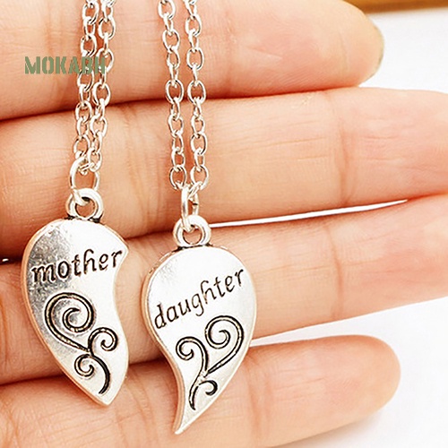 Set 2 Vòng cổ MặT HìNh TráI Tim KhắC Chữ Mother / Daughter ThờI Trang
