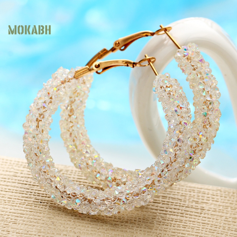 Bông Tai Hình Tròn Lớn Dát Đá Thời Trang Cho Nữ