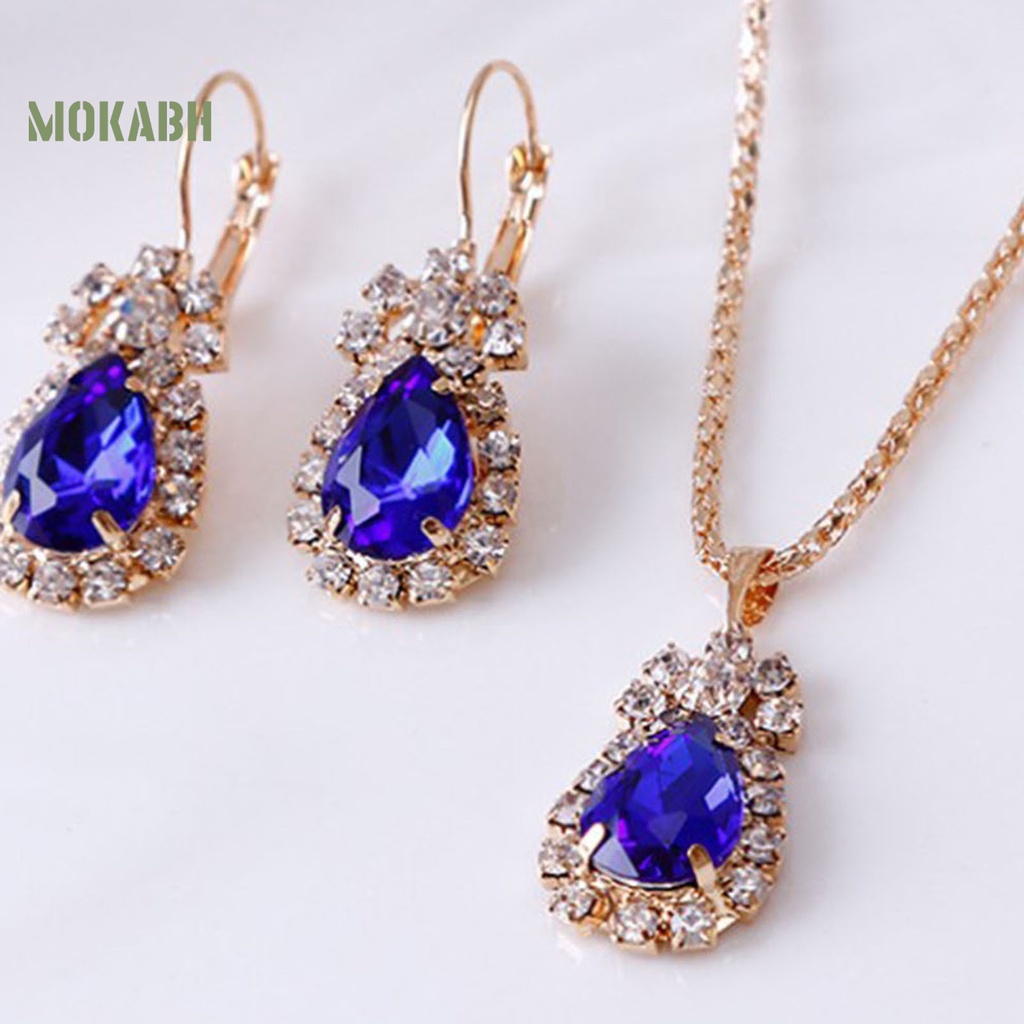 Set 3 Vòng cổ / Nhẫn / Bông Tai Hình Giọt Nước Chống Mòn Thời Trang Sang Trọng Cho Nữ