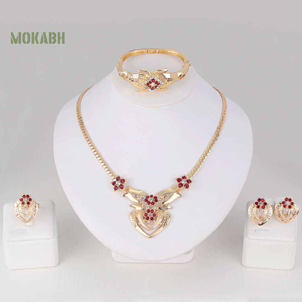 Bộ Trang Sức Vòng Cổ / Nhẫn / Bông Tai Hình Hoa Đính Đá Sang Trọng Cho Nữ