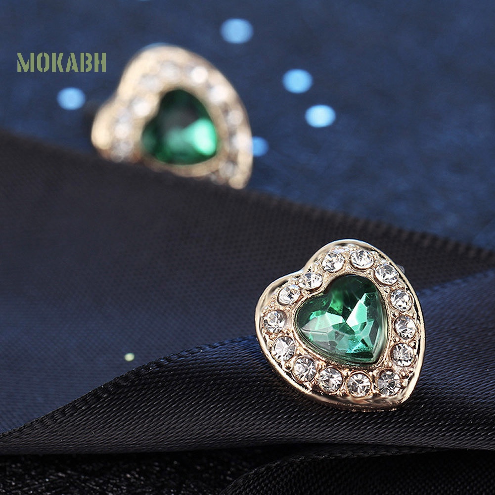 Bộ Trang Sức Gồm Vòng cổ / Bông Tai Bằng Hợp Kim Hình Trái Tim Đính Đá Thời Trang Cho Nữ