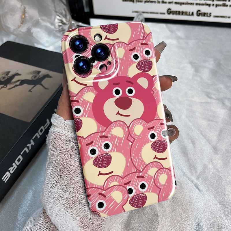 Ốp Điện Thoại Cứng Họa Tiết Gấu / Dâu Tây Kiểu Graffiti Dễ Thương Cho Iphone 11Plus 13 8 14Promax