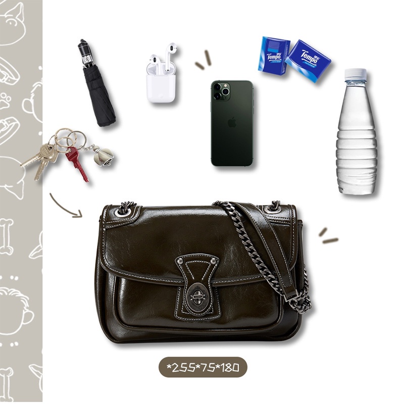 Túi Đeo Vai Hình Vuông Cỡ Lớn Phối Dây Đeo Sợi Xích Thời Trang