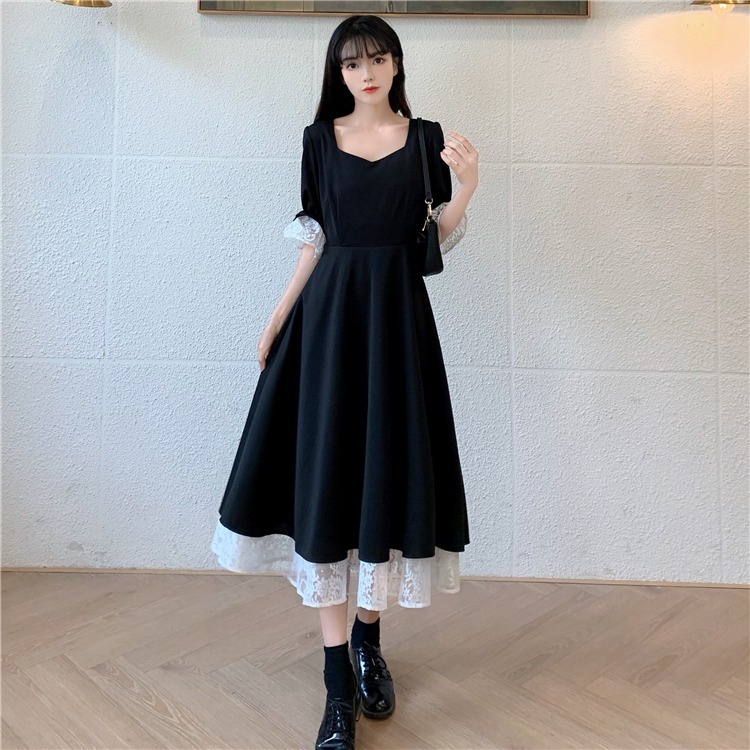 Phong cách thu đông thanh lịch váy đen gập eo kiểu Pháp, bộ váy nữ Lolita cosplay cosplay set đồ sang trọng nữ tính