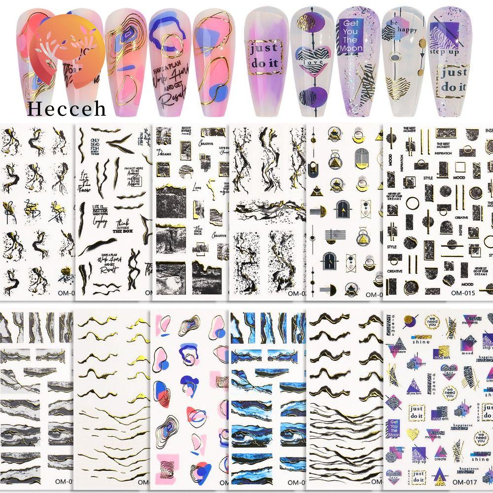 Set 12 Miếng Dán Trang Trí Móng Tay Họa Tiết Đá Hoa Cương Phong Cách Retro