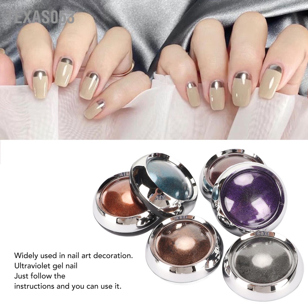 Texas053 6 Màu Móng Tay Nghệ Thuật Gương Bột Kim Loại Trang Trí Làm Với ​​Mắt Applicator