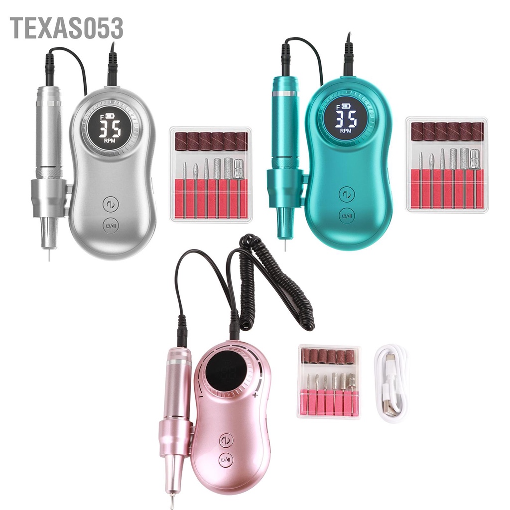 Texas053 Máy khoan móng tay 35000RPM Màn hình LCD đánh bóng điện có thể sạc lại USB với 6 bit