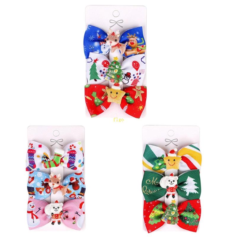 Set 3 Kẹp Tóc Nơ Họa Tiết Giáng Sinh Đáng Yêu