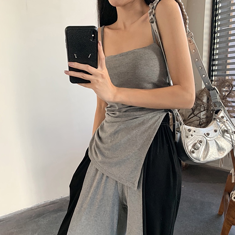 COZOK Set Áo Không Tay + Quần Dài Lưng Cao Thời Trang Retro Cho Nữ