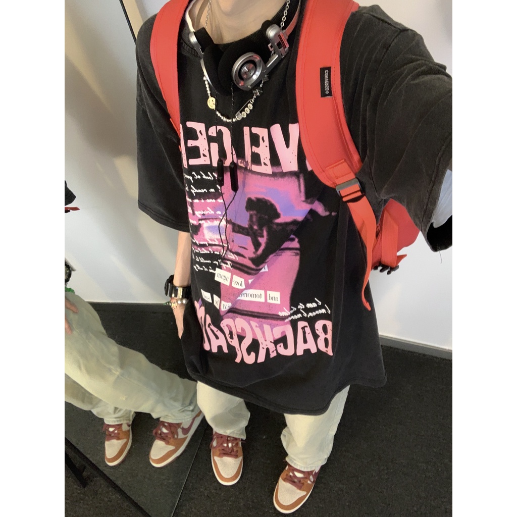 Áo Thun Cotton Tay Ngắn Dáng Rộng In Chữ GTGA Thời Trang Đường Phố Mỹ Mùa Hè Cho Nam Và Nữ