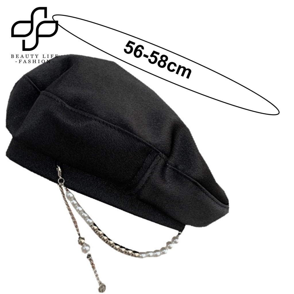 Nón Beret Không Vành Đính Ngọc Trai Giả Màu Trơn Thời Trang Cho Nữ