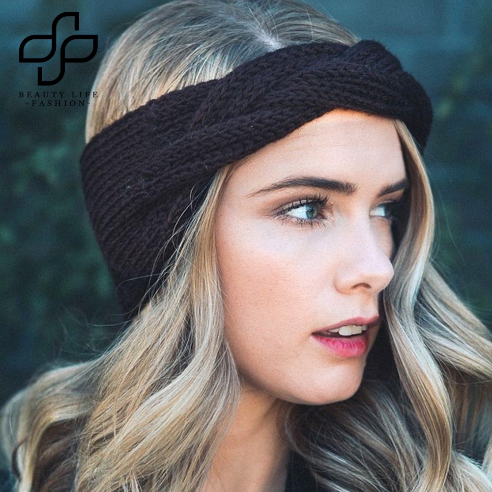 Băng Đô Bện Sợi Co Giãn Màu Trơn Phong Cách Vintage Thời Trang Mùa Đông Dành Cho Nữ