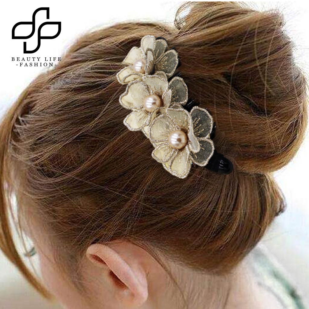 Lược Cài Tóc Mật Độ Chống Trượt Thêu Hoa Đính Ngọc Trai Giả Dễ Thương