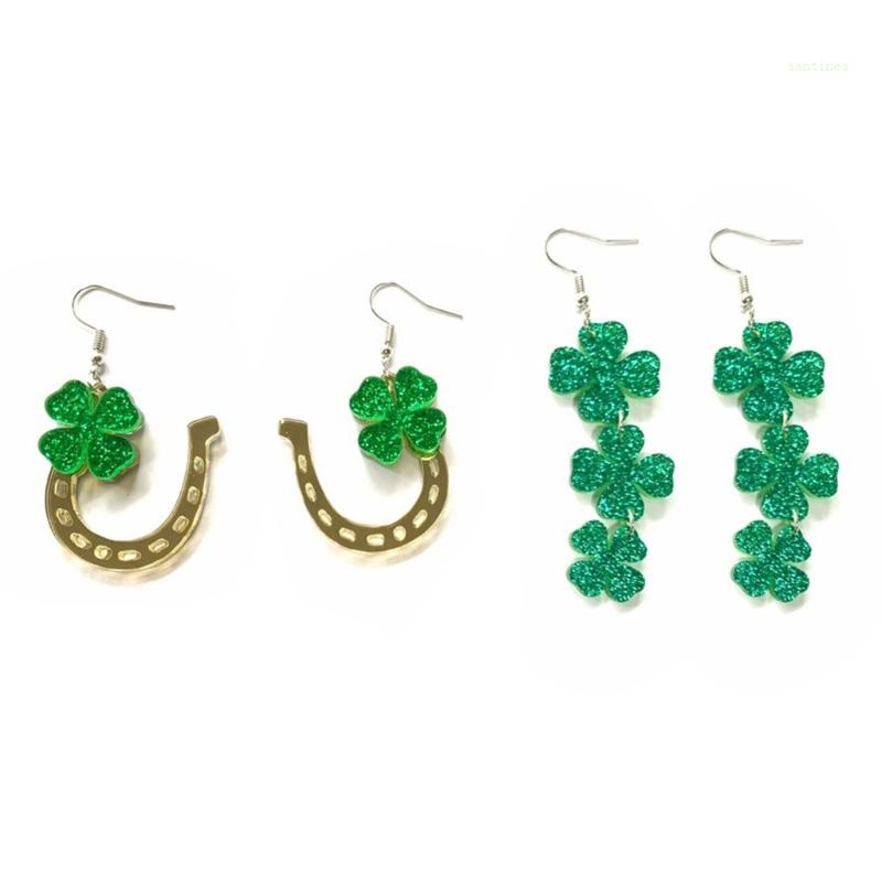 Bông Tai Dáng Dài Hình Cỏ Bốn Lá Bằng Acrylic Thời Trang Dự Tiệc Cho Bạn Gái