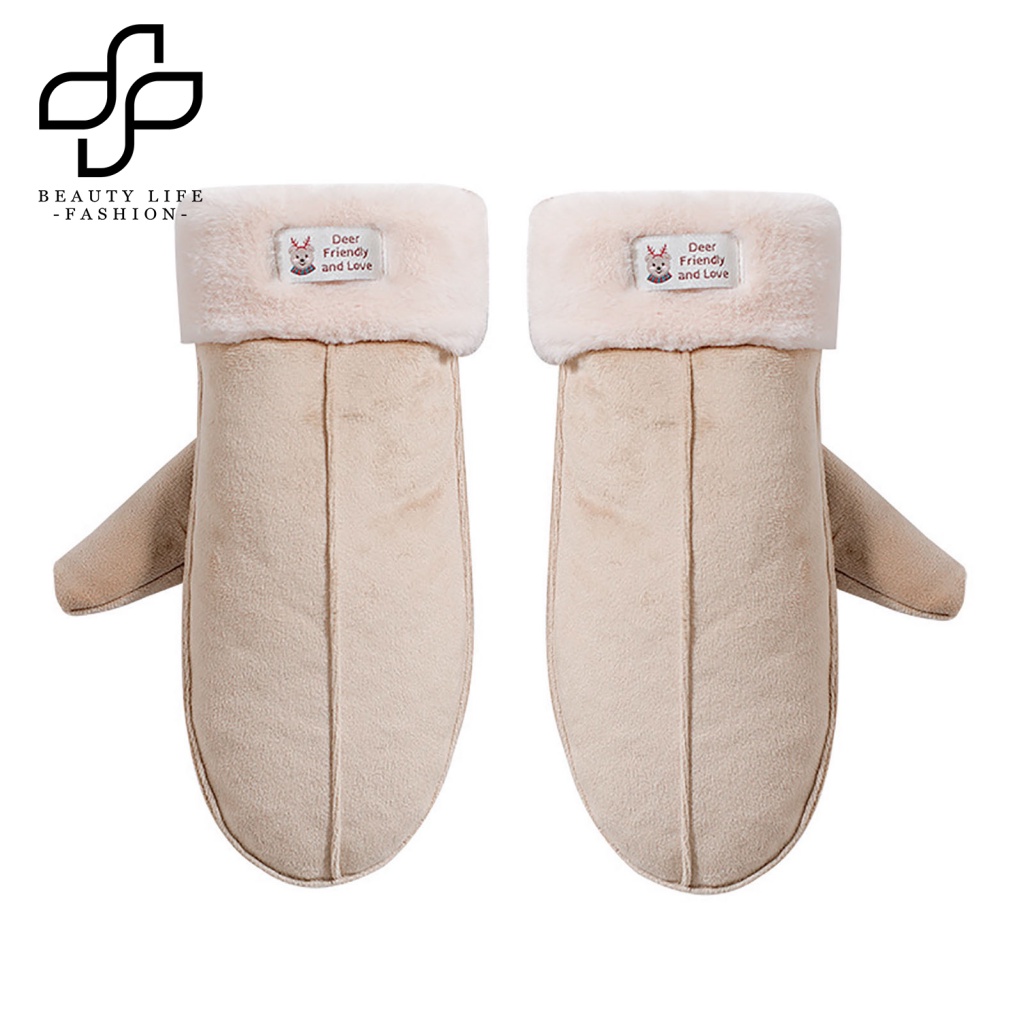 1 Cặp Găng Tay Nhung Dày Dặn Siêu Mềm Chống Lạnh Thêu Hình Động Vật Dễ Thương Cho Nữ