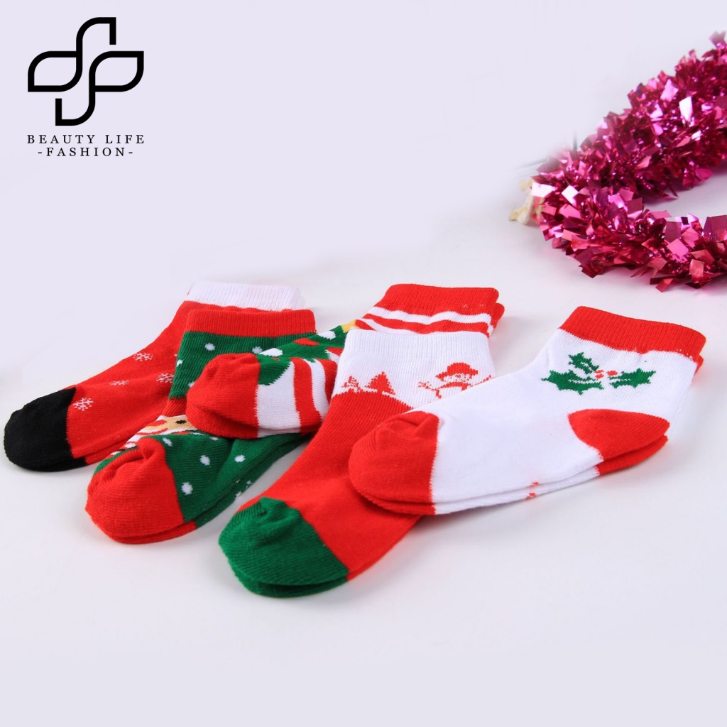 Bộ 5 Đôi Vớ Co Giãn Chống Mòn In Họa Tiết Giáng Sinh Cho Bé Trai Và Gái