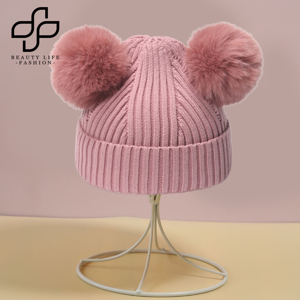 Bộ 2 Găng Tay / Mũ / Găng Tay Bóng Lông Siêu Mềm Dày Dặn Co Giãn Chống Lạnh Thời Trang Cho Bé Trai Và Gái