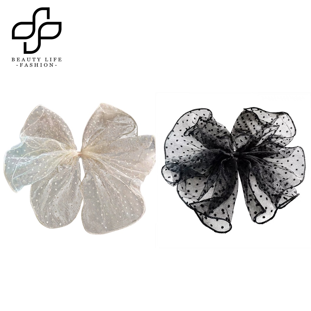 Kẹp Tóc Hình Nơ Họa Tiết Chấm Bi Co Giãn Tốt Phong Cách Hàn Quốc Cho Nữ