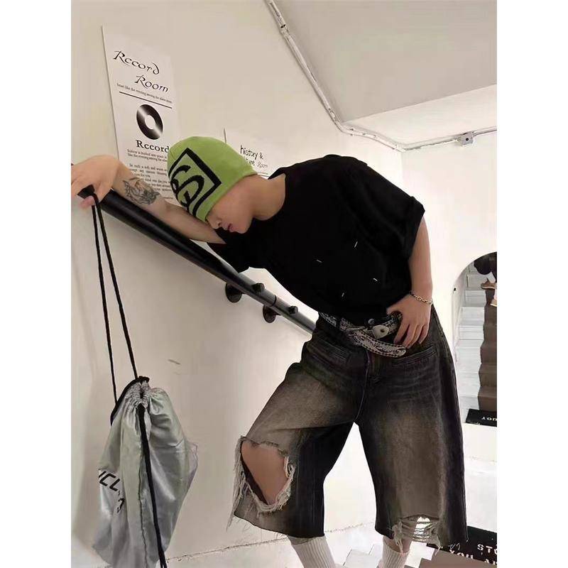 Mm6 Khâu Trên Ngực Áo Thun cotton Có Túi