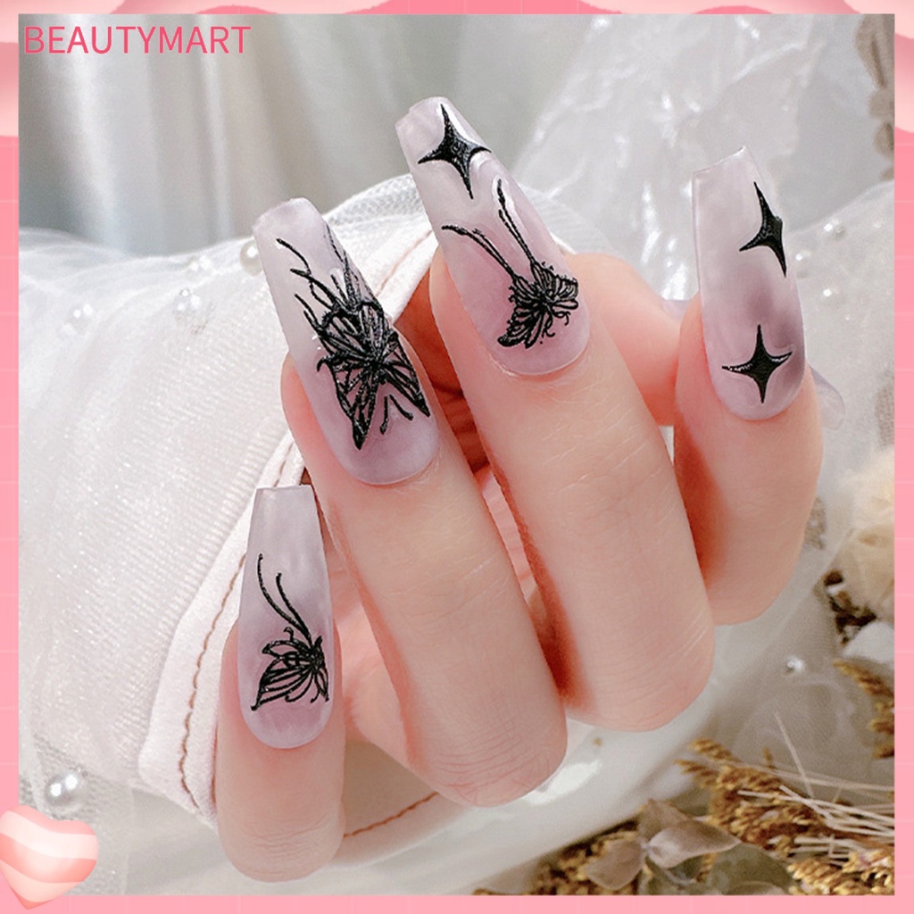 Miếng Dán Trang Trí Móng Tay Hình Bướm Trắng Đen Mini Chống Rơi DIY
