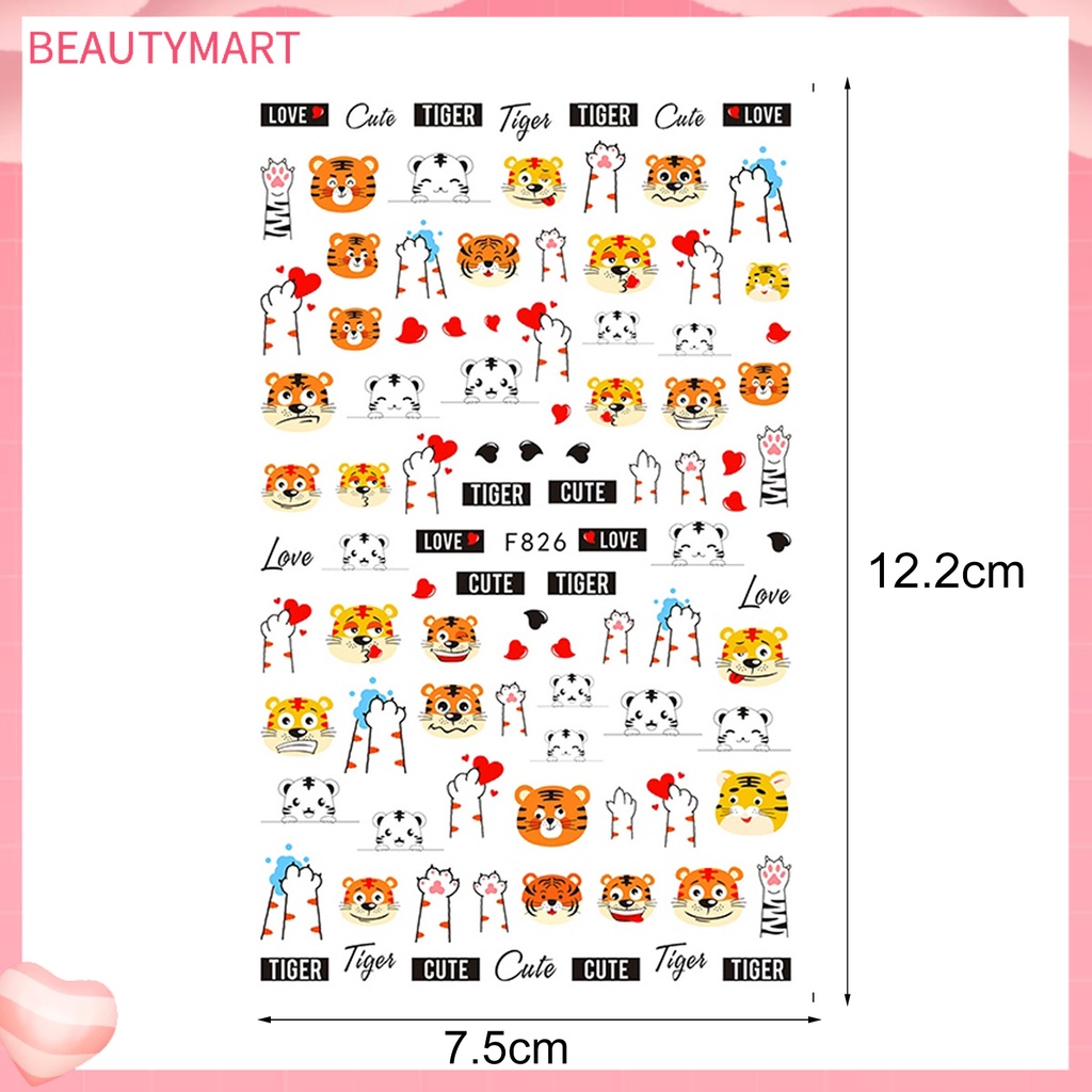 Nhãn Dán Móng Tay Hiệu Ứng 3D Không Phai Siêu Mỏng Hình Hổ Trang Trí Móng Tay