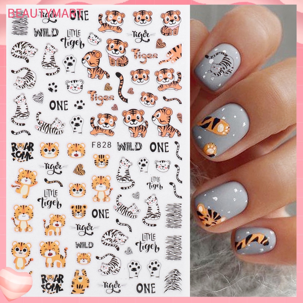 Nhãn Dán Móng Tay Hiệu Ứng 3D Không Phai Siêu Mỏng Hình Hổ Trang Trí Móng Tay