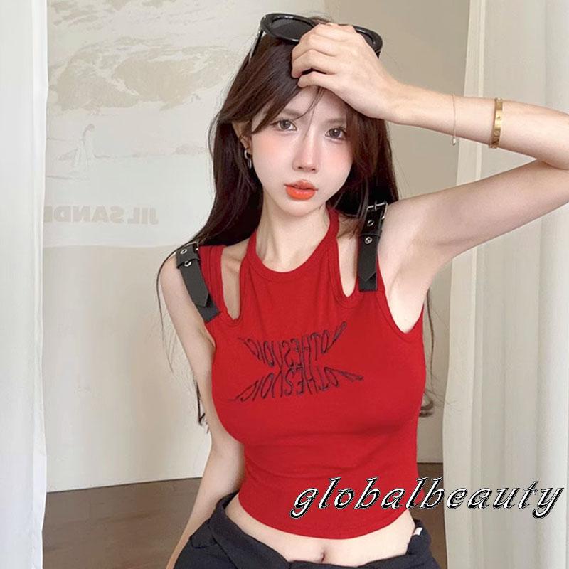 Áo Croptop Không Tay Thêu Chữ Phong Cách Mùa Hè Cho Nữ