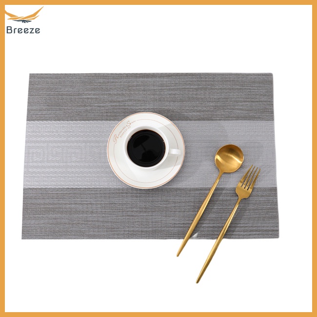 Set 6 Tấm Lót Bàn Ăn Cách Nhiệt Hình Chữ Nhật Họa Tiết Kẻ Sọc