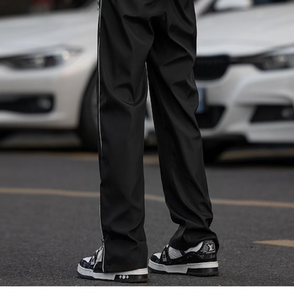 Quần Dài Ống Đứng Phối Khóa Kéo Phong Cách Retro Đường Phố Mỹ Cá Tính Cho Nam