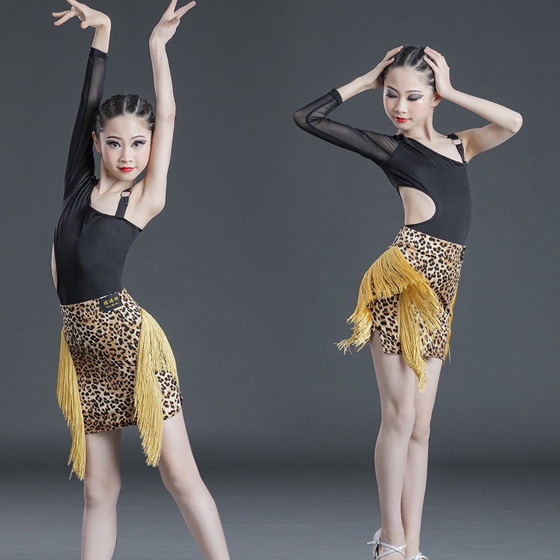 Đầm Khiêu Vũ Latin Họa Tiết Da Báo Thời Trang Xuân Hè Cho Bé Gái