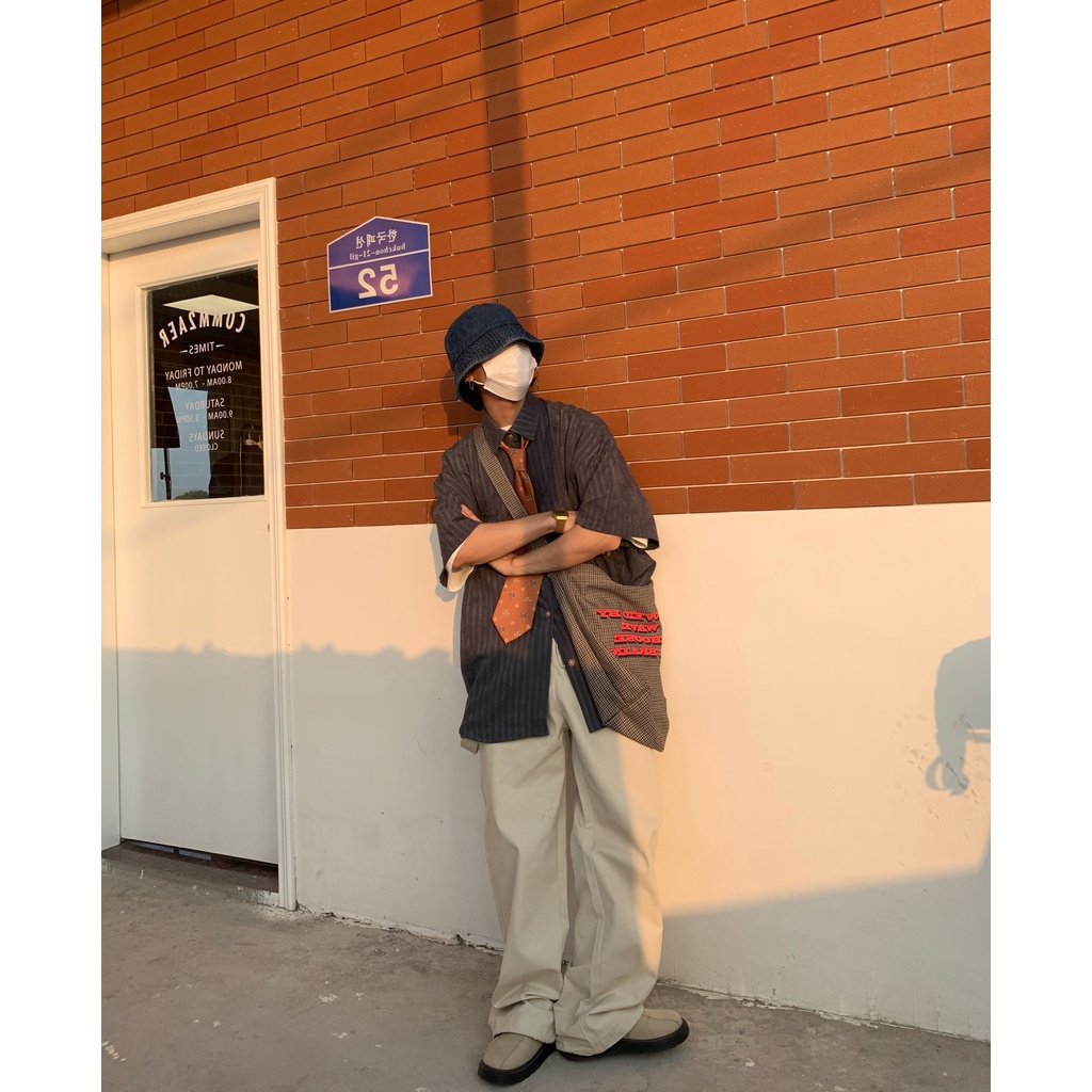 Áo Sơ Mi Ngắn Tay Kẻ Sọc Dọc Phong Cách Hong Kong Cổ Điển Thời Trang Mùa Hè C2 Homemade /