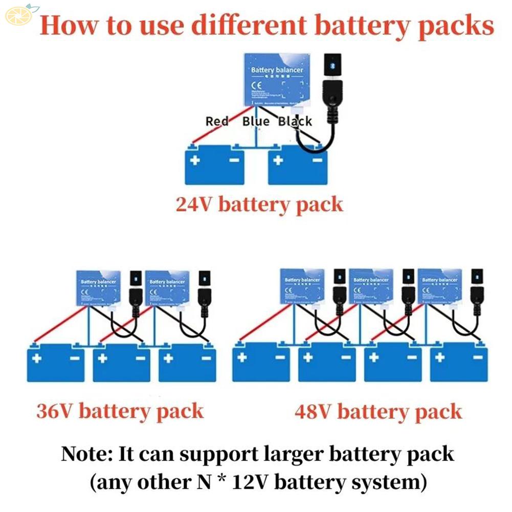 【VARSTR】Battery Equalizer 12/24/36/48V 2 * 12V 2.8 * 2.8 * 1.1inch Balancer Blue